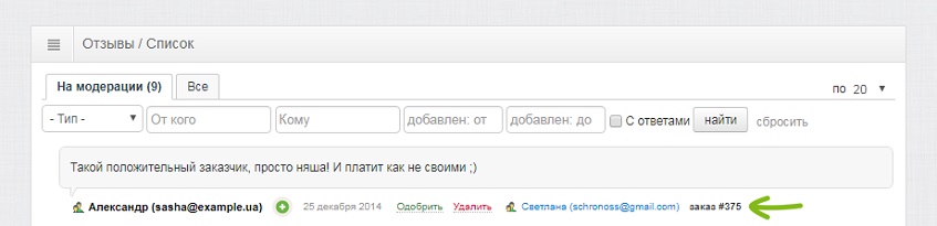 Привязанный отзыв
