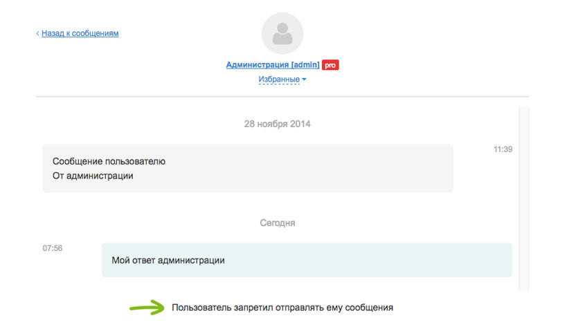 Уведомление о запрете ответов на сообщения