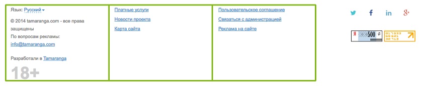 Меню в футере