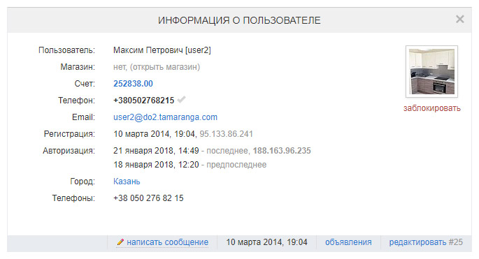 Подробная информация о пользователе