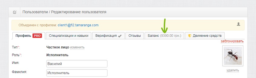 Счет пользователя