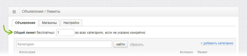 Общий лимит бесплатных объявлений