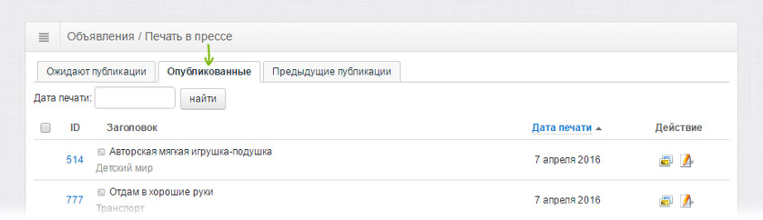Опубликованные