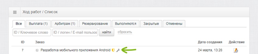 Заказы на выполнении