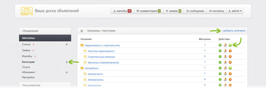 Добавление категории магазинов