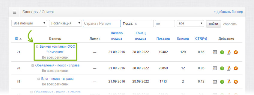 Отображение заметки в списке баннеров