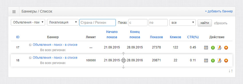 Настройка показа баннеров