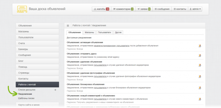 Список уведомлений