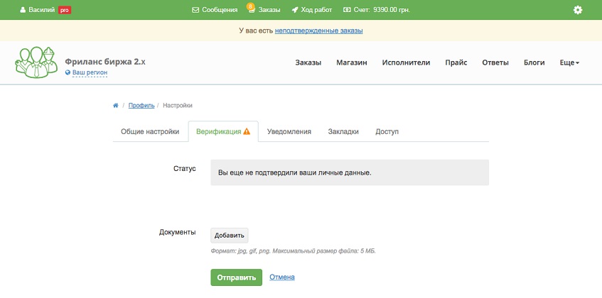 Верификация пользователя